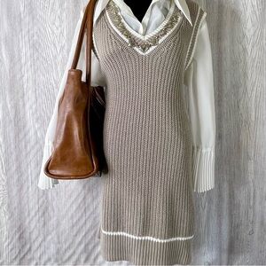 Abercrombie & Fitch V-Neck Sleeveless Sweater Mini Dress - Taupe - Size S